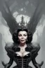 Placeholder: Joan Collins as evil queen in black leather, leather, busty, cleavage, angry, stern look. character design by cory loftis, fenghua zhong, ryohei hase, ismail inceoglu and ruan jia. unreal engine 5, artistic lighting, highly detailed, photorealistic, fantasy