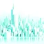 Placeholder: Digital illustration of a minimalist and digital city, colors are white, light blue and light green.