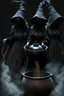 Placeholder: 3 black witch sisters standing over a cauldron their faces are hidden under large hoods