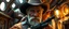 Placeholder: gritty air brush 3d with pen outline,seasoned handsome gunslinger western fluffy elder edgy hero with slightly glowing eyes in front of glistening space lobster dog, shallow depth of field, warm lantern, pin hole cam in doll house space ship, bottom floor board edge border