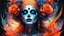 Placeholder: acrylic illustration, acrylic paint, oily sketch, Santa Muerte, best quality, digital painting, extremely smooth, fluid, 3d fractals, light particles, dreamy, smooth, shimmering, dreamy glow, conceptual art by alberto seveso, anna dittmann, arthur rackham, harmonious color scheme, 32k, Wet black and orange color inks line art dreamy female portrait with lot of lace filigrees on black canvas illustration described in the perfect fractal style of Vassily Kandinsky, Jackson Pollock