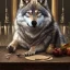 Placeholder: Wolf sitting at Table