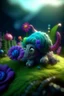 Placeholder: portrait cute fluffy toy wolly illithid mammoth snail in a water slide holding weird flowers in his trunk in the style of pixar, on a strange planet with weird colors and wind turbines, bokeh like f/0.8, tilt-shift lens 8k, high detail, smooth render, down-light, unreal engine, prize winning