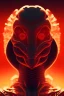 Placeholder: bitcoin alien, Fire theme art, Dark moody night atmosphere, , 8K, close-up face, anatomically perfect face