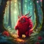Placeholder: a tall thin furry red monster walking in a magical forest with creeping things, whimsical background, detailed structure, trending on artstation, bokeh, sparkles, vibrant colors, 16k. surrealistic hybrid creature, detailed beautiful large crystal eyes and feather