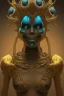 Placeholder: black African alien, cracks in the head, wicked, Asian eyes, crown, blood, 8k, finely detailed, photo realistic, Boris Vallejo style turquoise skull head gold dragon space alien rain skeleton silver helmet silver space suit spaceships