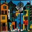 Placeholder: A black village in a shadow realm designed in Mexican folk art painted by Stuart Davis