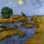 Placeholder: Agora tá funcionando casinha na roça com rio passando com pintura a óleo Van Gogh