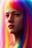 Placeholder: A portrait of an ANGEL with aura of 7 rainbow colors, cute, beautiful, long hair, rainbow hair, rainbows, close up portrait by Greg Rutkowski