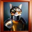 Placeholder: Oil on canvas portrait of a cat with armor Rembramdt style 8k