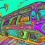 Placeholder: psychedelic bus by jim woodring in cartoon style