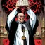 Placeholder: horror scene, priest shaking a bible above his head at a red multi eyed lovecraftian demonic corruption that has taken root in a 1890's frontier church, sinister, fragmented collage, modern comic book illustration, offset cells, by Keith Thompson and Dave McKean, dramatic, scary, visceral