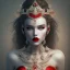 Placeholder: a princess with red lipstick, wearing jewellery and feathers, dramatic, dramatic lighting, volumetric lighting, hyperrealism, 8k, high quality, photorealistic, lot of details