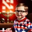 Placeholder: living room scene, ralphie peter billingsley glasses, boy in argyle sweater holding a bar of (red soap)