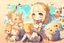 Placeholder: cute blonde chibi girl with an iced cocktail surrounded with cute chibi animals (mostly cats) in sunshine