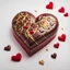 Placeholder: Chocolate heart box red with gold for Valentine's Day on white background