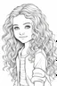 Placeholder: outline for a cute coloring page with a 13-year-old girl with wavy hair, white background, sketch style, only use outline, no shadows and clear and well