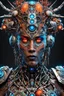 Placeholder: 3D rendering of Expressively detailed and intricate of a hyperrealistic “cyborg”: front view,colorful paint, tribalism, shamanism, cosmic fractals, dystopian, octane render, volumetric lighting, 8k post-production, detailled metalic bones, dendritic, artstation: award-winning: professional portrait: atmospheric: commanding: fantastical: clarity: 16k: ultra quality: striking: brilliance: stunning colors: amazing