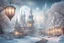 Placeholder: fairy tale city, dream city, landscape in light silver tones, colorful. delicate white velvety clouds, exquisite and filigree, lanterns, ice sculptures in rococo style, snow-covered trees, snow, mystical haze, beautiful, lumen, professional photo, beautiful, high resolution, cgi, f/16, 1/300 s, digital painting with high detail. Dmitry Vishnevsky