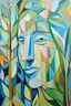 Placeholder: abstraction, pastel colors, cubism, lines, plants and facial features