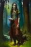 Placeholder: 1970's dark fantasy cover dnd style oil painting of a hobo tarot tall woman gipsy elf with sport outfits with minimalist far perspective. Magazine.