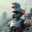 Placeholder: a retro-futuristic robot, space age, dystopia, stylised, digital art, 3d render
