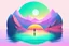 Placeholder: a large body of water with mountains in the background, inspired by Beeple, minimalism, sun rises between two mountains, colorful ravine, moon rising, mobile wallpaper, beautiful composition 3 - d 4 k, beautiful iphone wallpaper, a round minimalist behind, the middle of a