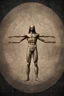 Placeholder: Human – Language – Computer. Leonardo da Vinci's Vitruvian man against the background of the matrix and the crumbling ones and zeroes. close-up of the surrounding area. Solid science fiction, high resolution