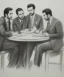 Placeholder: Pencil sketch of Four doctors are discussing ، on lined paper