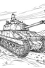 Placeholder: drawing with pen outline art for adults coloring book Coloring for Adults of Scenes, Military tank illustration, white background, sketch style, only outlines used, cartoon style, lines, coloring book, clean lines, no background. White, Sketch style.