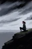 Placeholder: Ilustration of a woman sitting on the edge of a cliff, with a dark and cloudy sky in the background