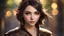 Placeholder: realistic shadows, depth of field, bokeh, 1 girl, adult (elven:0.7) woman, amber eyes, dark brown wedge cut hair, solo, from front, front view, (full body:0.6), (closed eyes:1.1), detailed background, detailed face, V0id3nergy, void theme:1.1) glowing magical third eye on forehead, eye tattoo, illusionist, psychic powers, awareness, mind control, hypnosis, enchantment, psychomancy, clairvoyan