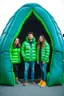 Placeholder: Three persons inside a giant jacket