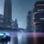 Placeholder: Renault Zoë, futuristic city, blue,