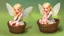 Placeholder: Fantasy style illustration: small, cheerful fairy with golden hair, sitting in a small basket. The basket is an earring on the ear of a big giant.