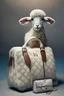 Placeholder: A lamb next to a Louis Vuitton bag