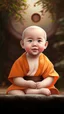 Placeholder: A 3-year-old monk boy with round cheeks, sitting, looking at the camera, monk costume, cute and cute, masterpiece, high quality, highly detailed.