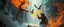 Placeholder: fire smoke and fog and light rays, phoenix jellyfish octopus bird witch bear dragon in icy waterfall looks beyond really powerful slapping a bird in the face with fire, fantasy illustration, in the style of Rembrandt