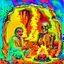 Placeholder: Saddam and George Bush in cave with fire and skull