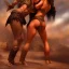 Placeholder: women gladiators fighting in arena, minimal attire, muscular, hard bodies, photo realistic, hyperdetailed, tan skin, full body view, mythical, intricate, elaborate, by boris vallejo, digital art, visual clarity, 8k --v 4