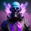 Placeholder: full body apocalyptic purple masked villain in galaxy, teal and purple smoke, detailed, realistic, 4k