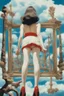 Placeholder: just legs girl legs in frame,cloud in blue sky, a red lip, collage art, shuji terayama, dreamy objects, surreal, criterion collection, showa era, intricate details, mirror