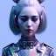 Placeholder: Cyber teenager, color makeup, silver hair, rounded face, geisha style hair, white skin, pattern dress, velvet, vibrant color, cyberpunk style, highly detailed, art stations, concept art, smooth, unreal engine 5, god rays, ray tracing, RTX, lumen lighting, ultra detail, volumetric lighting, 3d, finely drawn, high definition, high resolution, gradient background