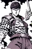 Placeholder: Guts from Berserk holds a revolver gun to his head.