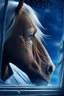 Placeholder: grandpa horse portrait with background star field seen in the window of a boat, 4 k, trending art, depth of field