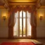 Placeholder: house arabic marbre wihte floor with golding details ,big window , fontains , bougainvillea red , Library ، Silk curtains ، Silk curtains ، morning light ، Decorative oil burners ، 4k , realistic , cinematic , morning light ، reflection