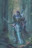 Placeholder: a man with a greatsword wearing heavy bone armor and a dark mask in a forest