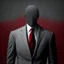 Placeholder: a faceless man wearing a grey suit with a red tie