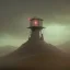 Placeholder: franz frazetta style, watchtower on hill, amon hen, dusk, storm in the distance