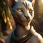 Placeholder: Photoreal Detailed d&d character portrait, oasis scene with mist and the sun is visible in the background, siamese female khajit humanoid from elder scrolls, eyes glowing with mystical energy, fantasy, detailed, catlike face